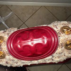 Tory Burch Tweed Leather Handbag with Gold Accents